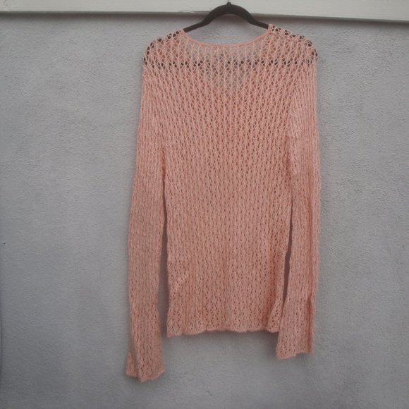 White Stage Sweater Women's Large Open Weave Peach Long Sleeve - Picture 3 of 3